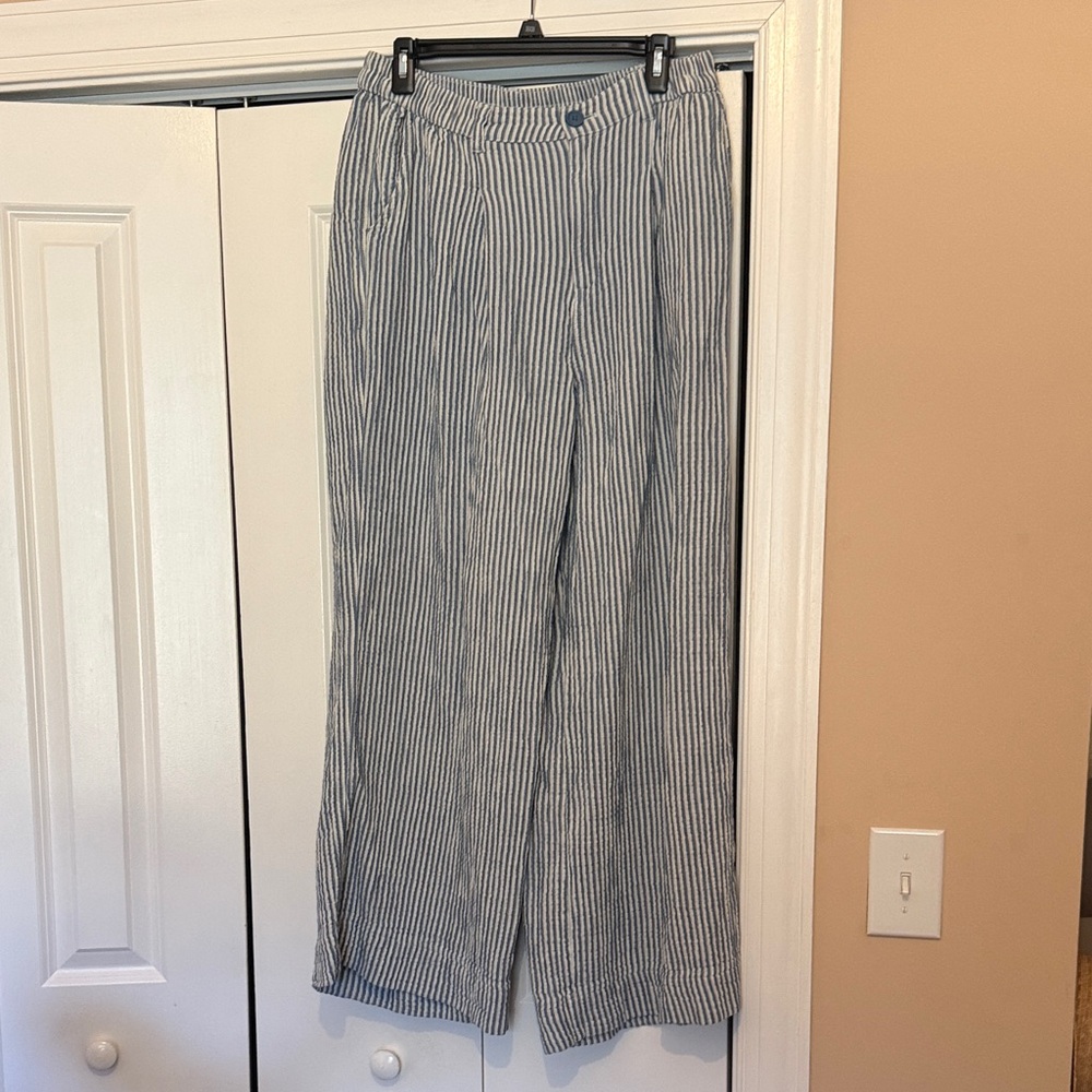aerie Blue and White Striped Wide Leg Pants